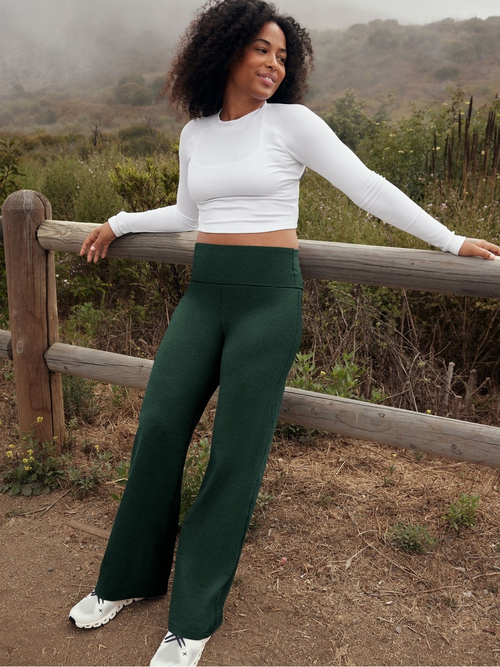 Beyond Yoga Spacedye Foldover Wide Leg Pant - Dark Spruce Green Heather